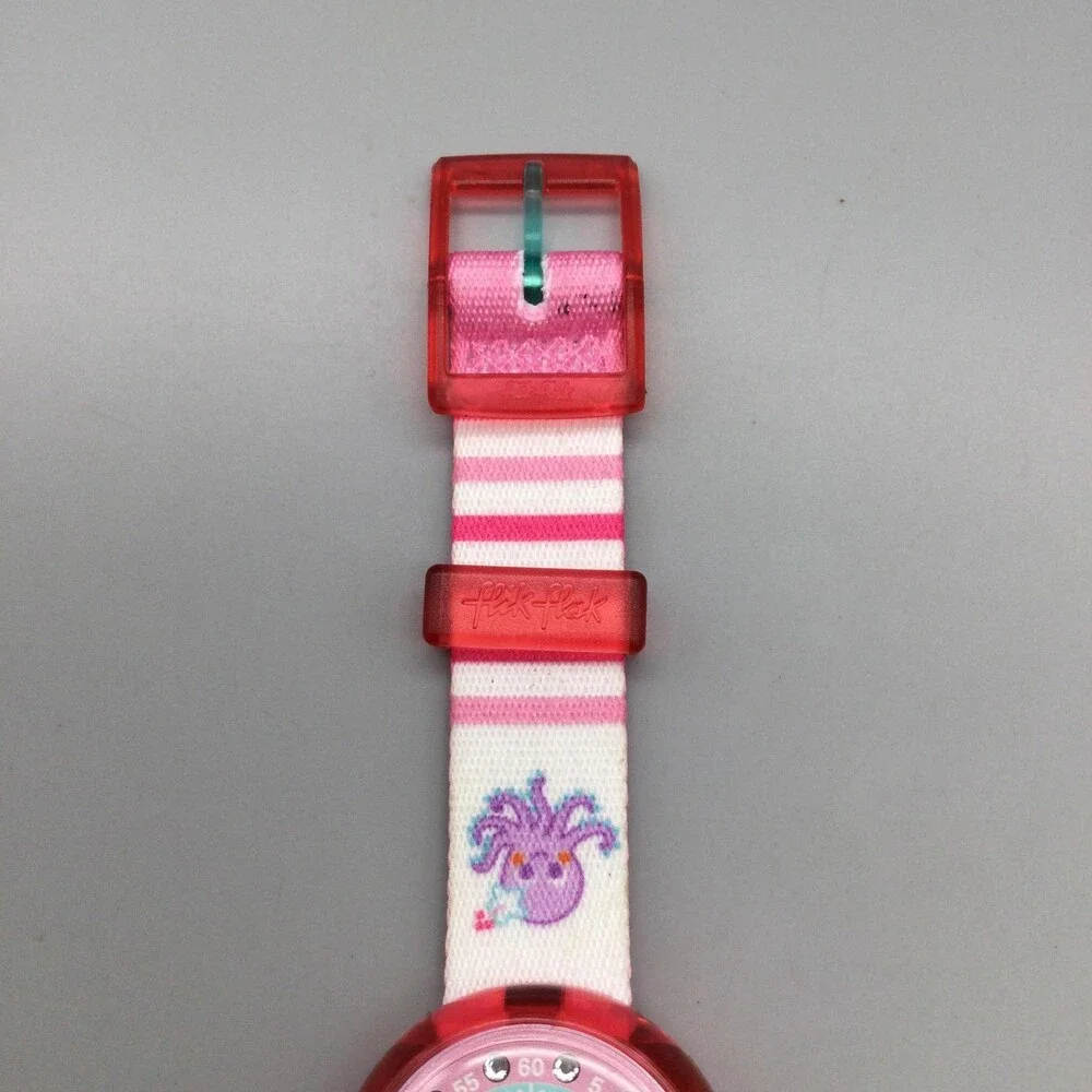 Flik Flak Girls Watch 29mm Pink Dial Octopus Fabric Strap Swiss 1U32 New Battery